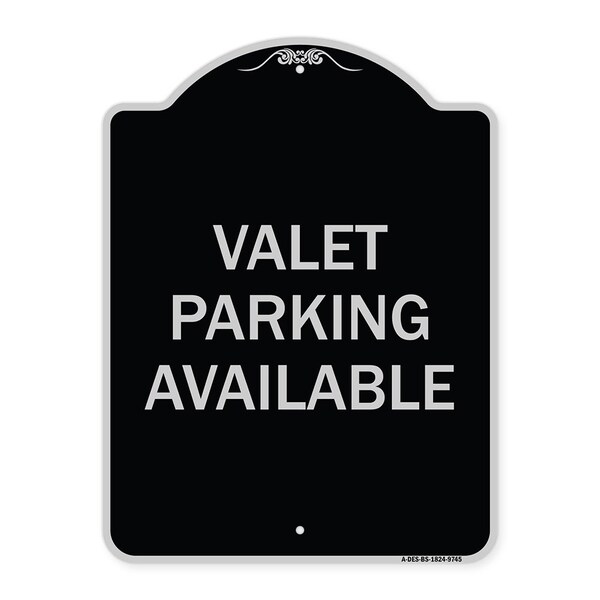 Designer Series-Valet Parking Available Black & Silver Heavy-Gauge Aluminum, 24" x 18", BS-1824-9745